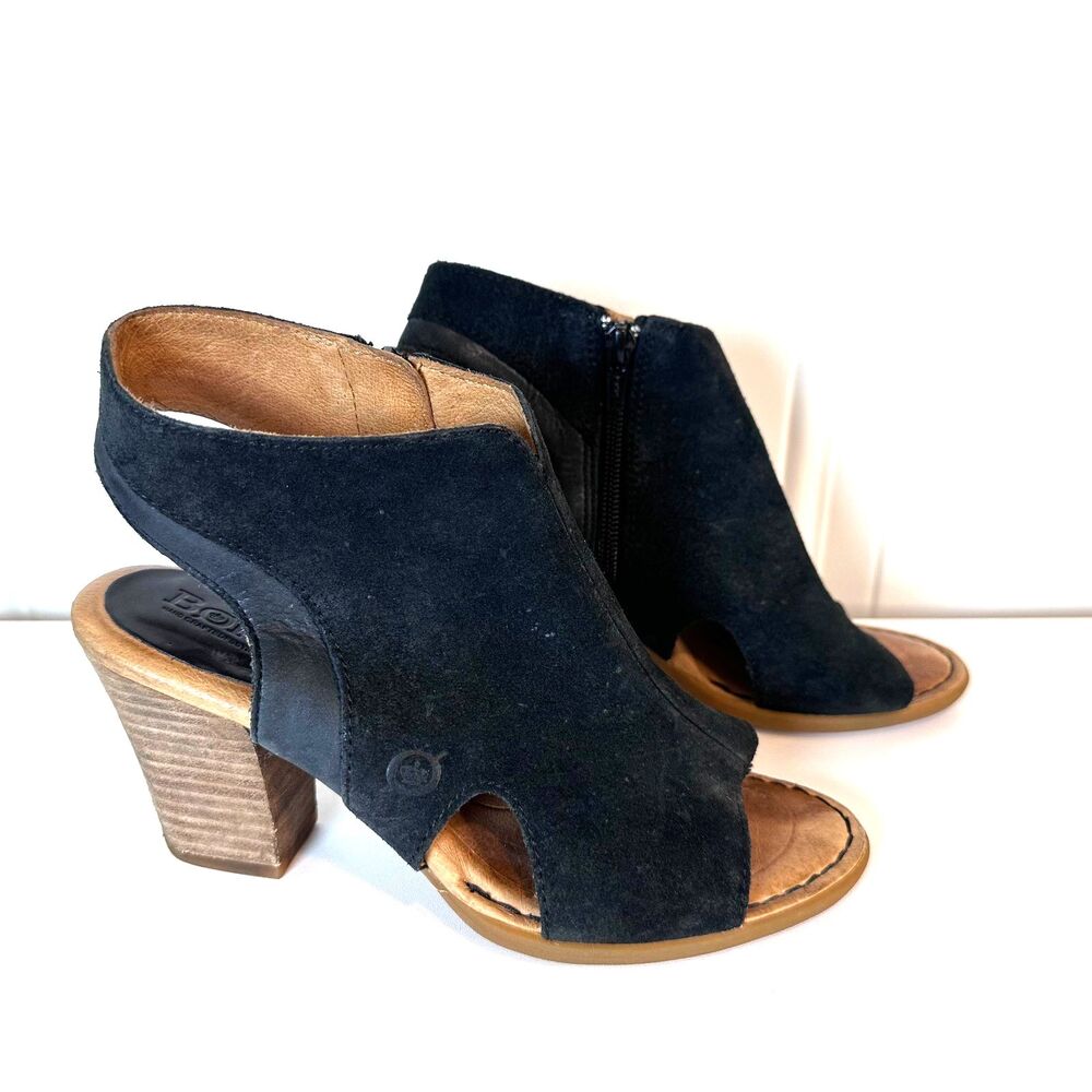 BORN Carme Black Leather Cutout Peep Toe Sandals Size US 6.5
